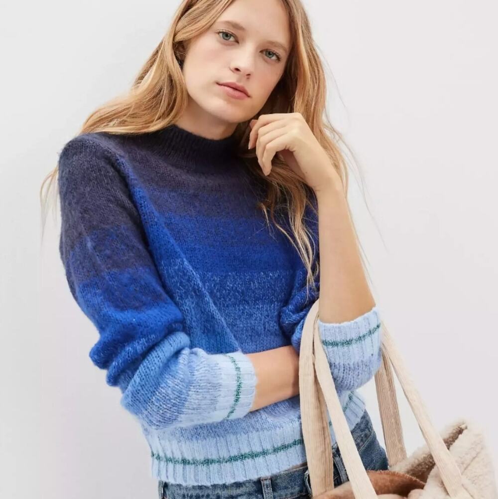 NWT American Eagle Ombre Striped Mock Neck Sweater Blue Gradient M